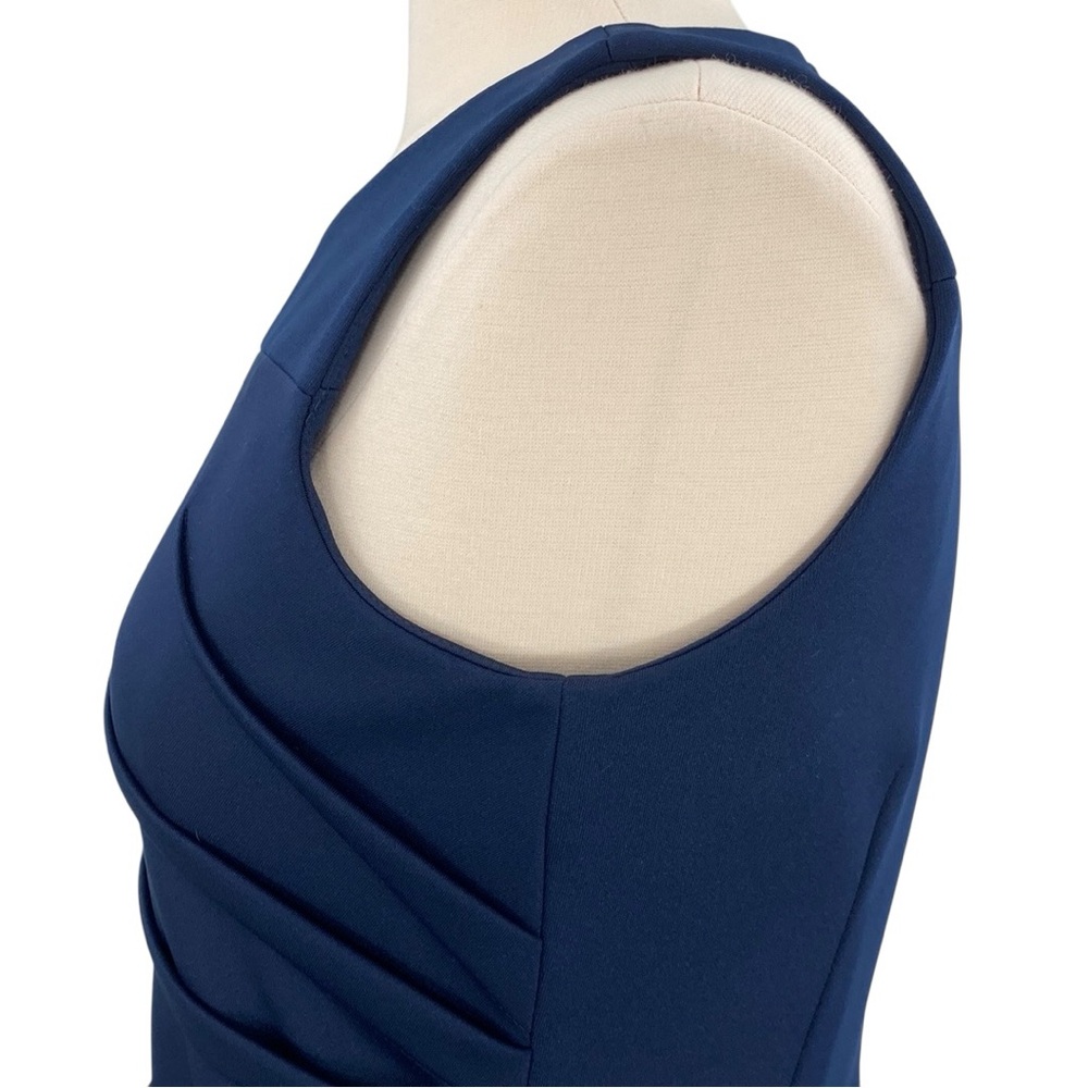 Calvin Klein Navy Blue Side Pleated Classic Sleeveless Midi BodyCon Sheath Dress - Picture 13 of 16